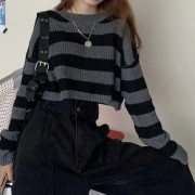 New Korean Style Striped Cropped Sweater Women